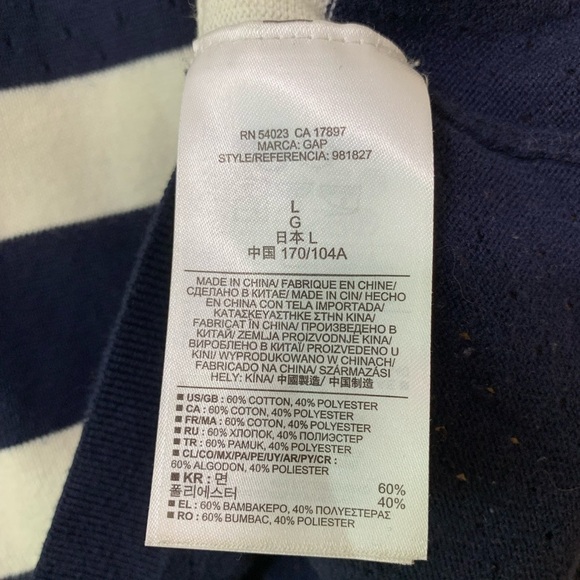 GAP Navy White Stripe Long Sleeve Cotton Blend Boat Neck Sweater Size L - Picture 7 of 7